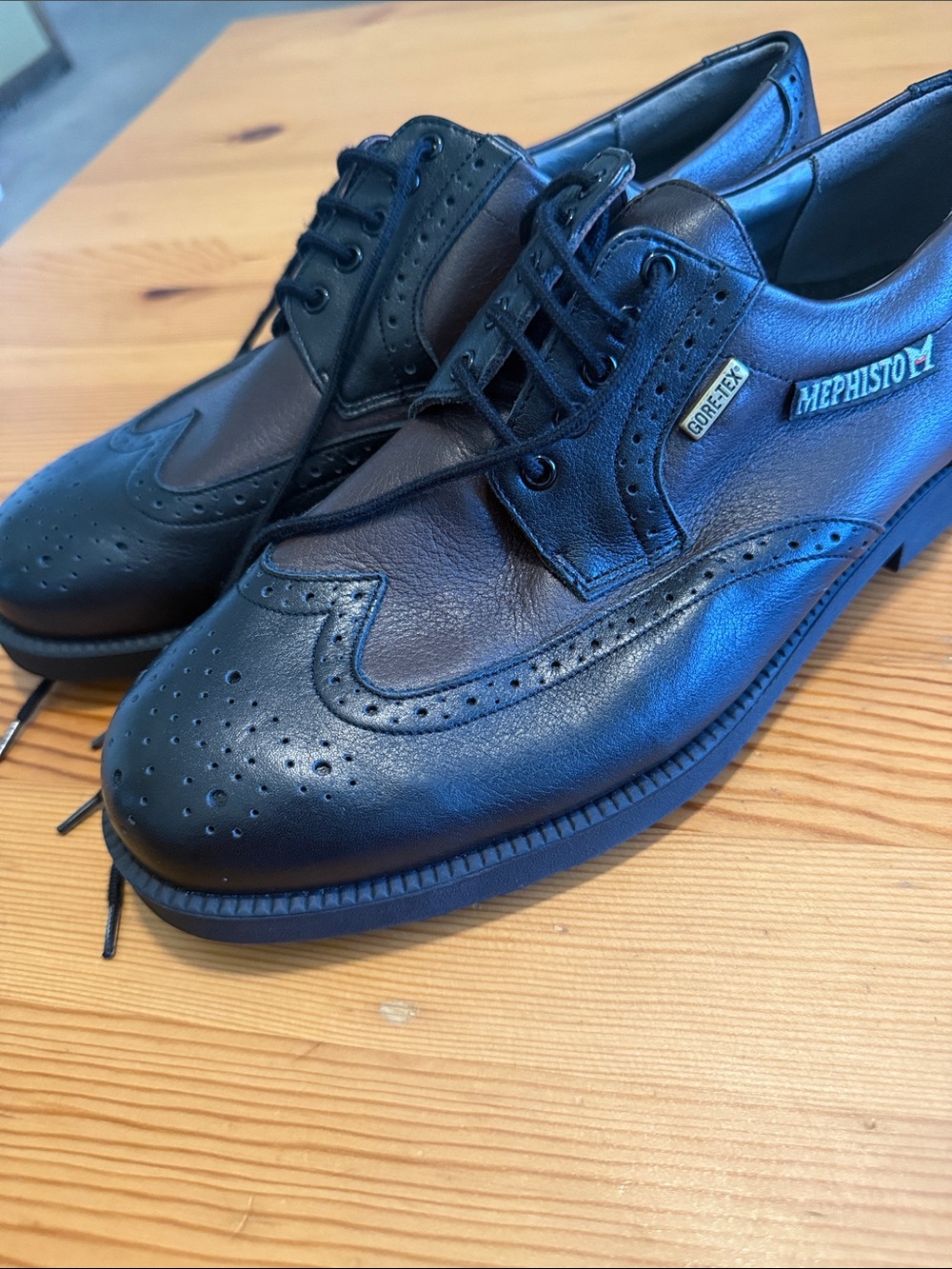 Mephisto Men's Black Leather Wingtip Derby with GORE-TEX